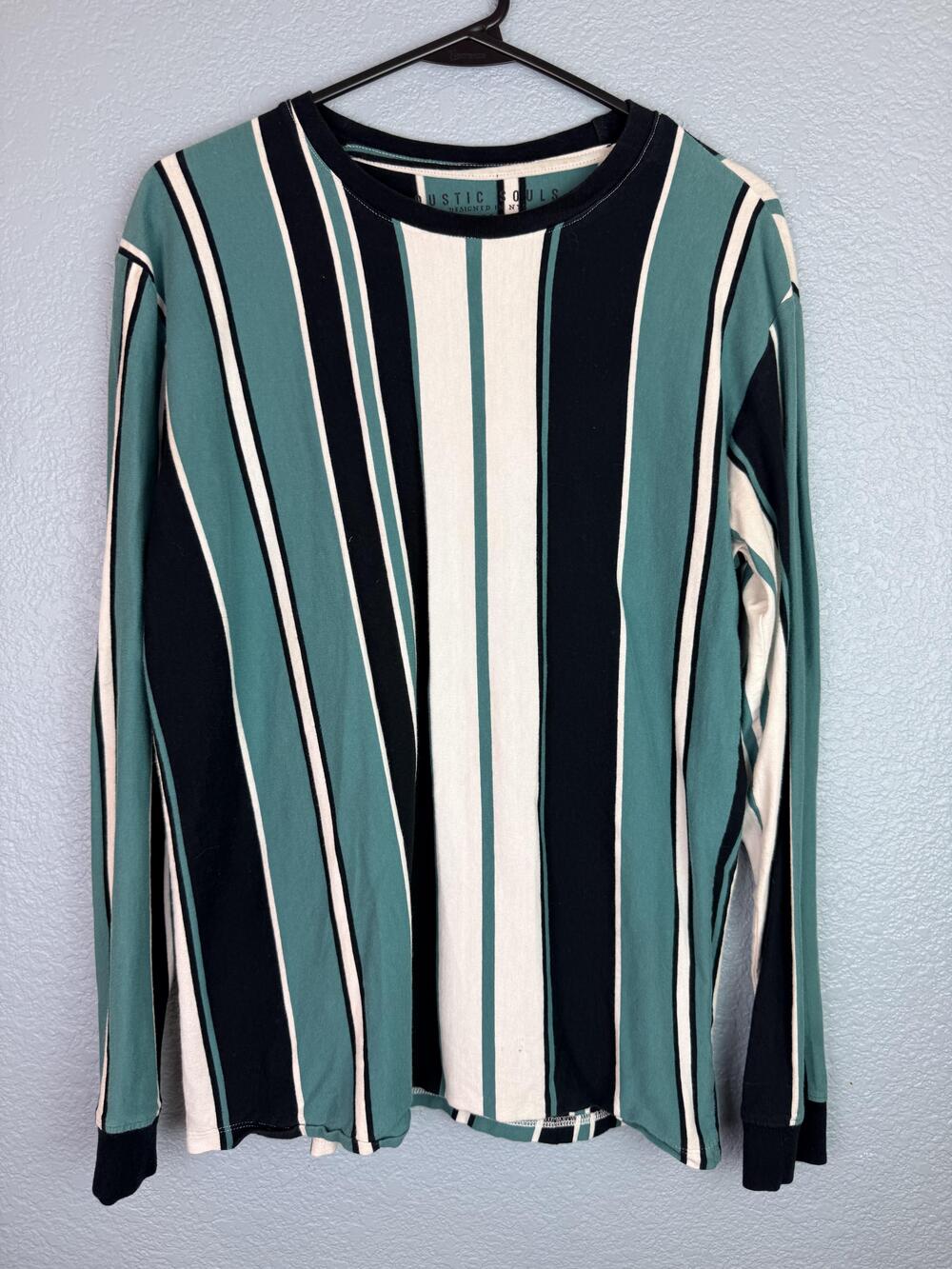 Rustic Souls Shirt Mens Medium Multicolor Stripe Long Sleeve Cotton Crew Neck